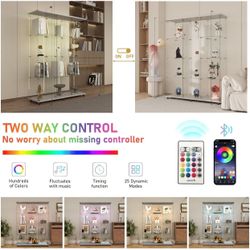 #120 Tempered Glass Display Cabinet with Bluetooth LED Light Strip, Lock Door, Castors for Easy Mobility, Ideal for Living Room,