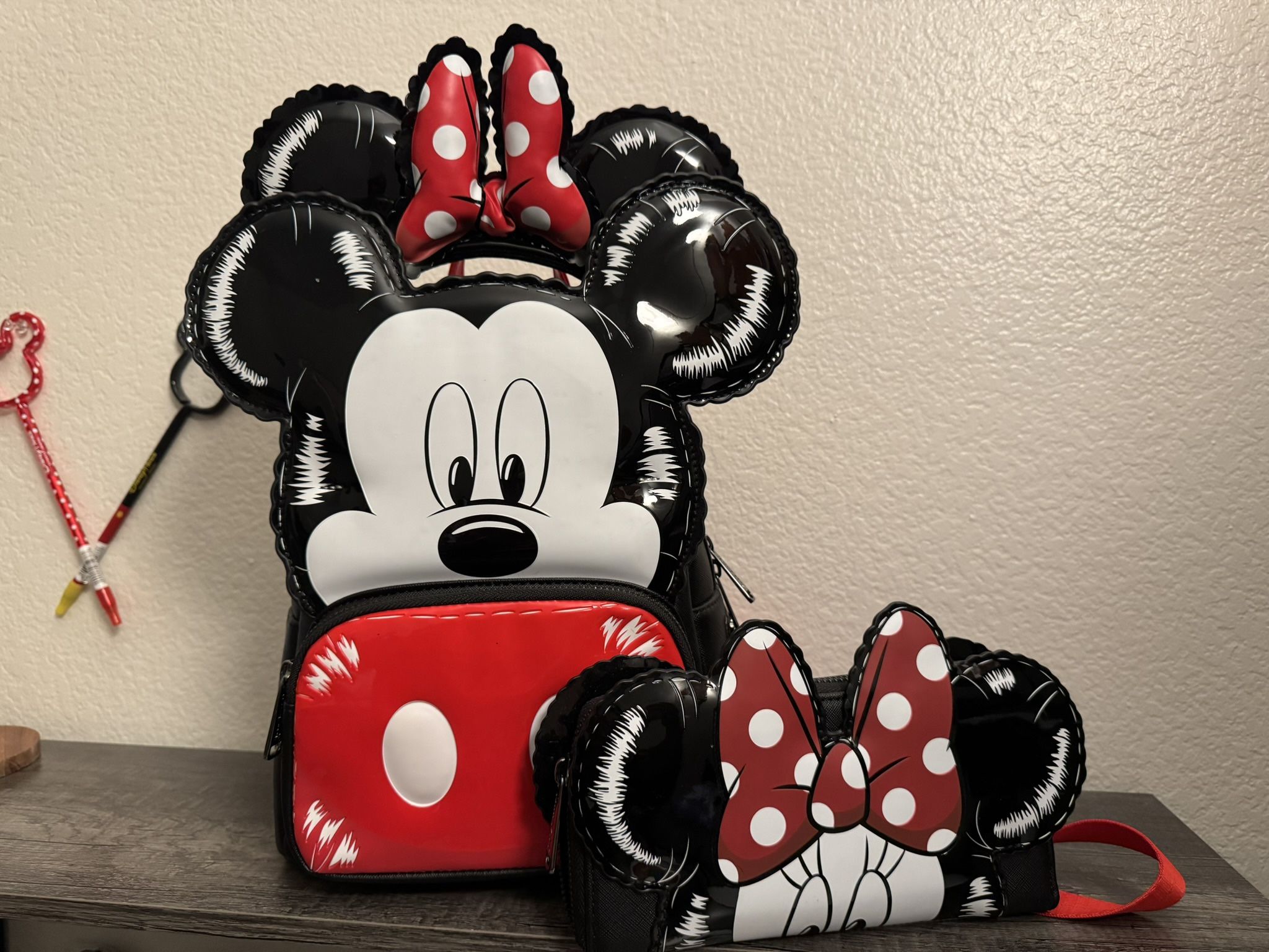 Loungefly Mickey and Minnie Mouse Balloons backpack, wallet and ears