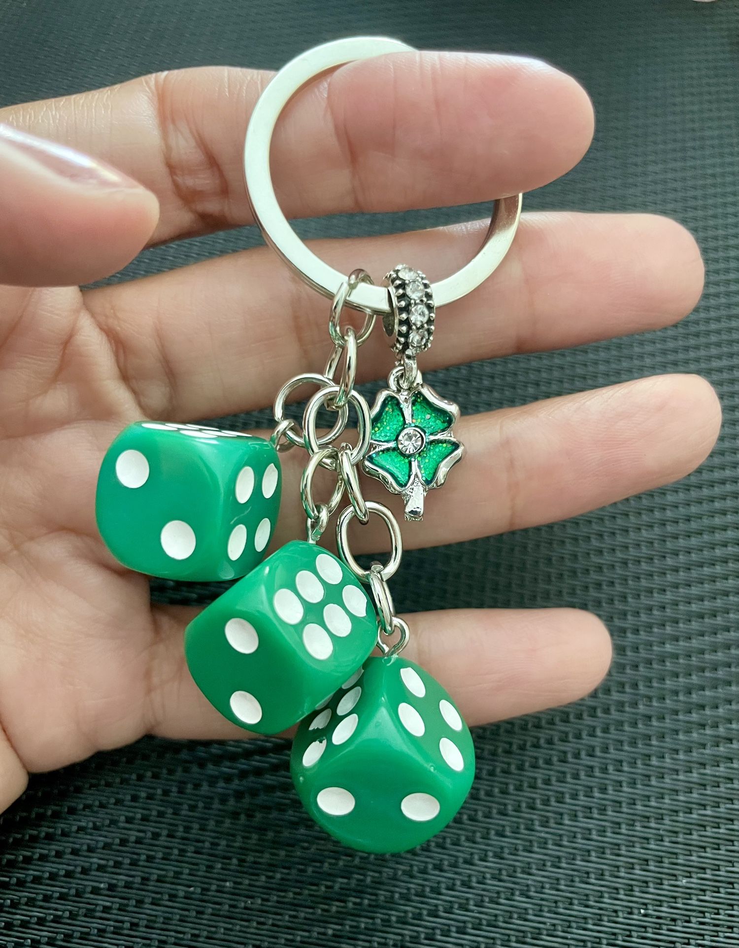 Brand New Lucky Green Dice Clover Charm Keychain
