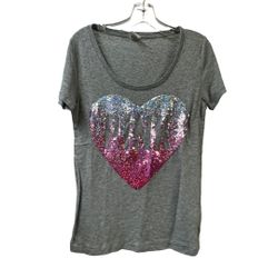 Size L Victoria Secret Grey Shirt With Pink Heart  