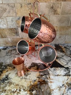 Hammered Copper Moscow Mule Mug Set with Stand