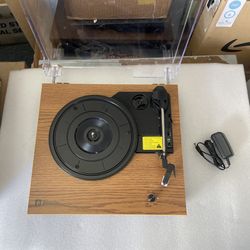 Record Player, Vintage Turntable 3-Speed Bluetooth Record Player with Speaker, Portable LP Vinyl Player, RCA Jack, Natural Wood