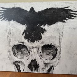 Skull with Crow Canvas