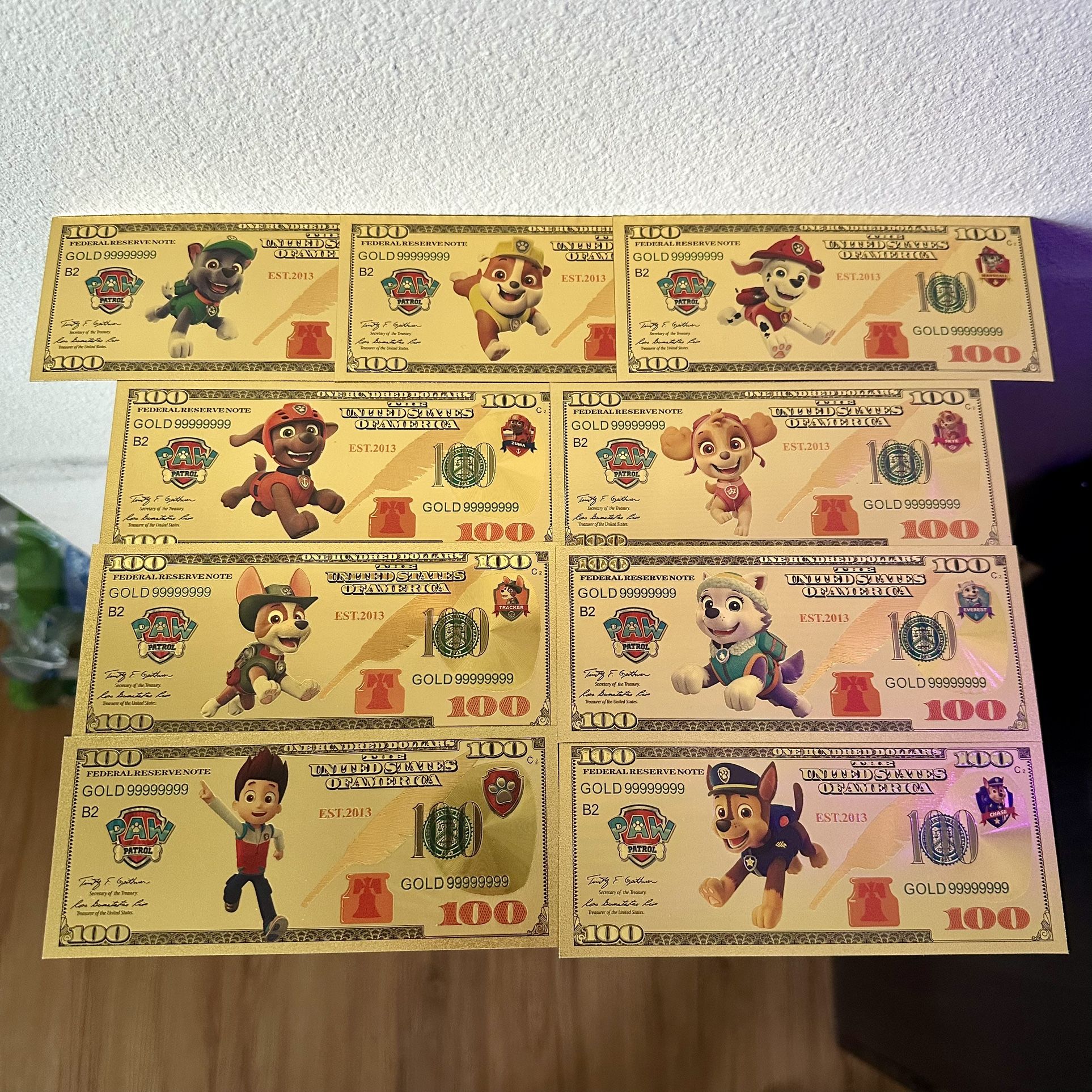 24k Gold Foil Plated Paw Patrol Banknote Set