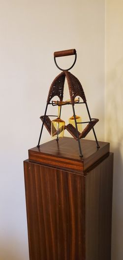 Mcm Wine Rack Holder Wicker And Steel Vintage