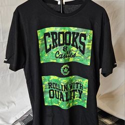 Crooks & Castles Men's Black T-Shirt Rollin with Quality Camo Size 2XL