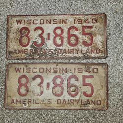 1940 Vintage Wisconsin License Plate Set 
