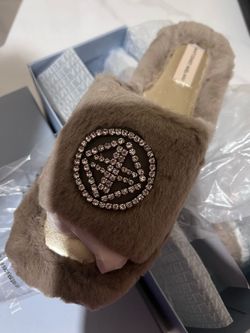 ANTONIO MELANI FUR & LEATHER CRYSTAL SLIPPERS