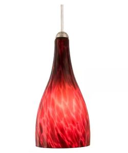Modern 9.5x4.5” Red Hand Blown Art Glass  Ceiling Light Dark Lava Pendant + Bulb + Hardware Excellent 