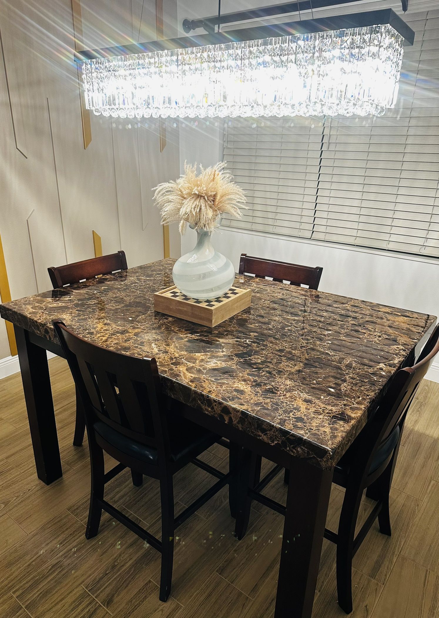 Bar height dinning table with 4 chairs