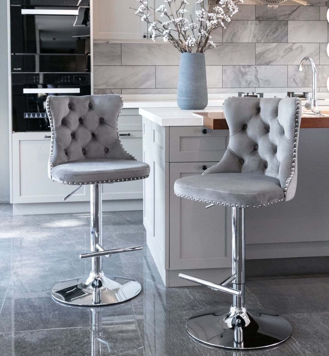 Velvet Gray Bar STOL Bar Chair