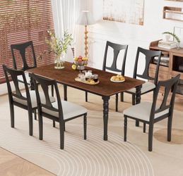 7-Piece Dining Table Set, 60Inch To 78Inch Extendable Wood Dining Table With Removable Leaf, Kitchen Table Set With 6 Upholstered Side Chair, Dining T