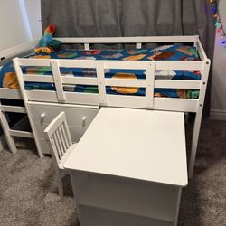 Loft Bed With Dresser, Desk, Chair, And Bookcase