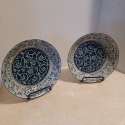 2- NEW Cheng's Blue Floral Fine Ceramic Plates 