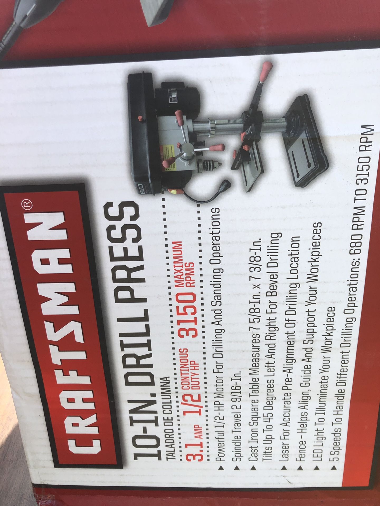 Craftsman 10” drill press brand new