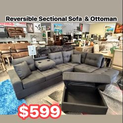 Reversible Sectional Sofa & Storage Ottoman