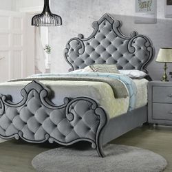 VINTAGE GLAM CROWN DESIGN GRAY VELVET FRAME-CAMA