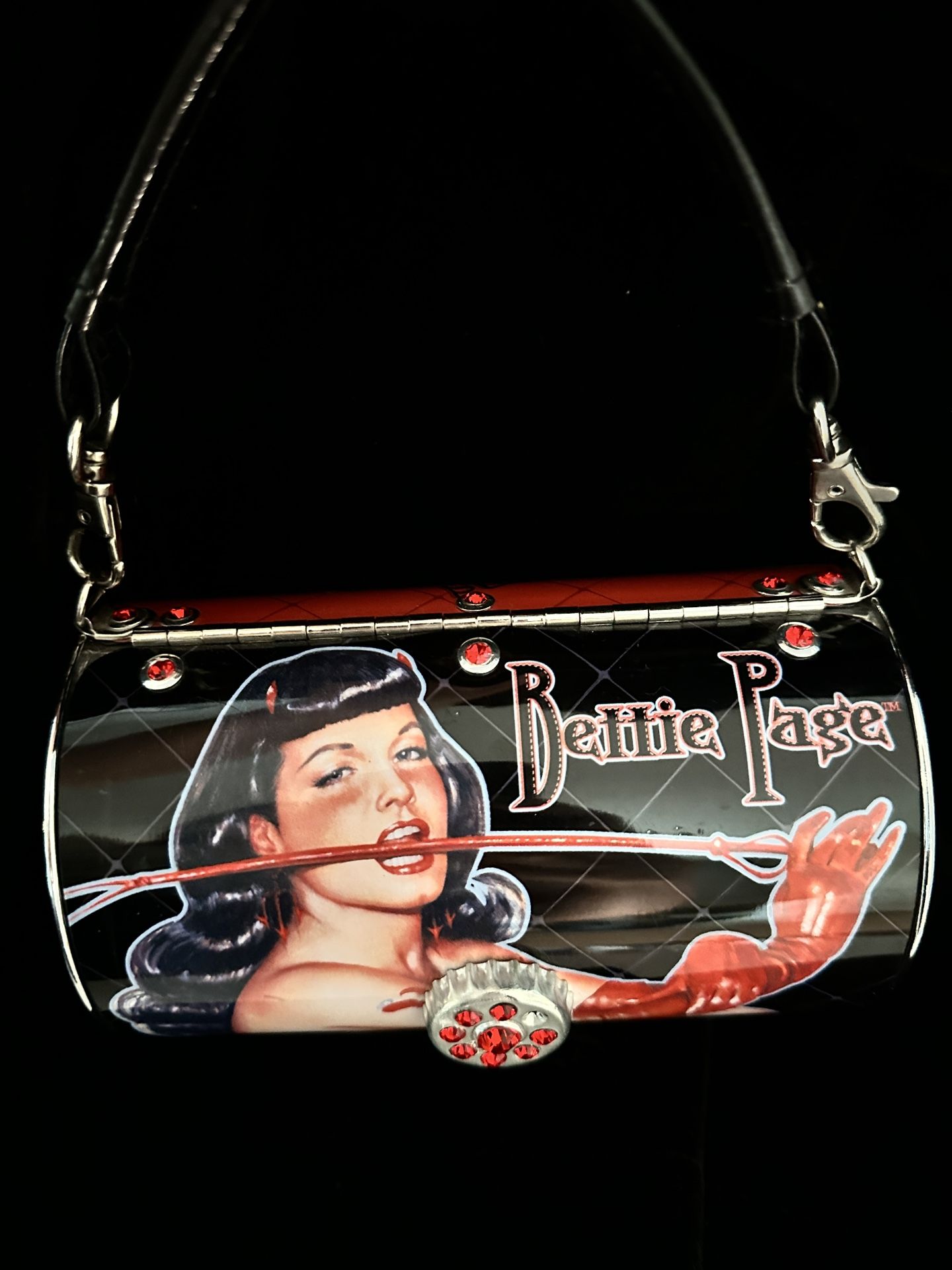 Bettie Page Jeweled Metal Cylinder Purse