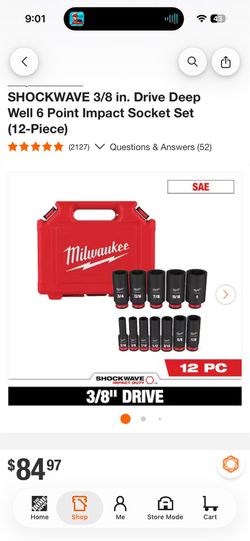 SHOCKWAVE 3/8 in. Drive Deep Well 6 Point Impact Socket Set (12-Piece)
