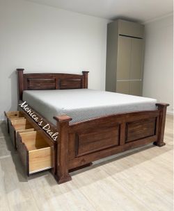 Queen Solid Wood Bed With 3 Drawers And Memory Foam Mattress $780