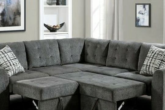 Lanning Gray 3 Piece Sectional with Pull out Bed and Ottoman