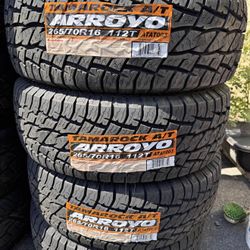 265 70 16 vendo un set de llantas nuevss con garantía marca ARROYO