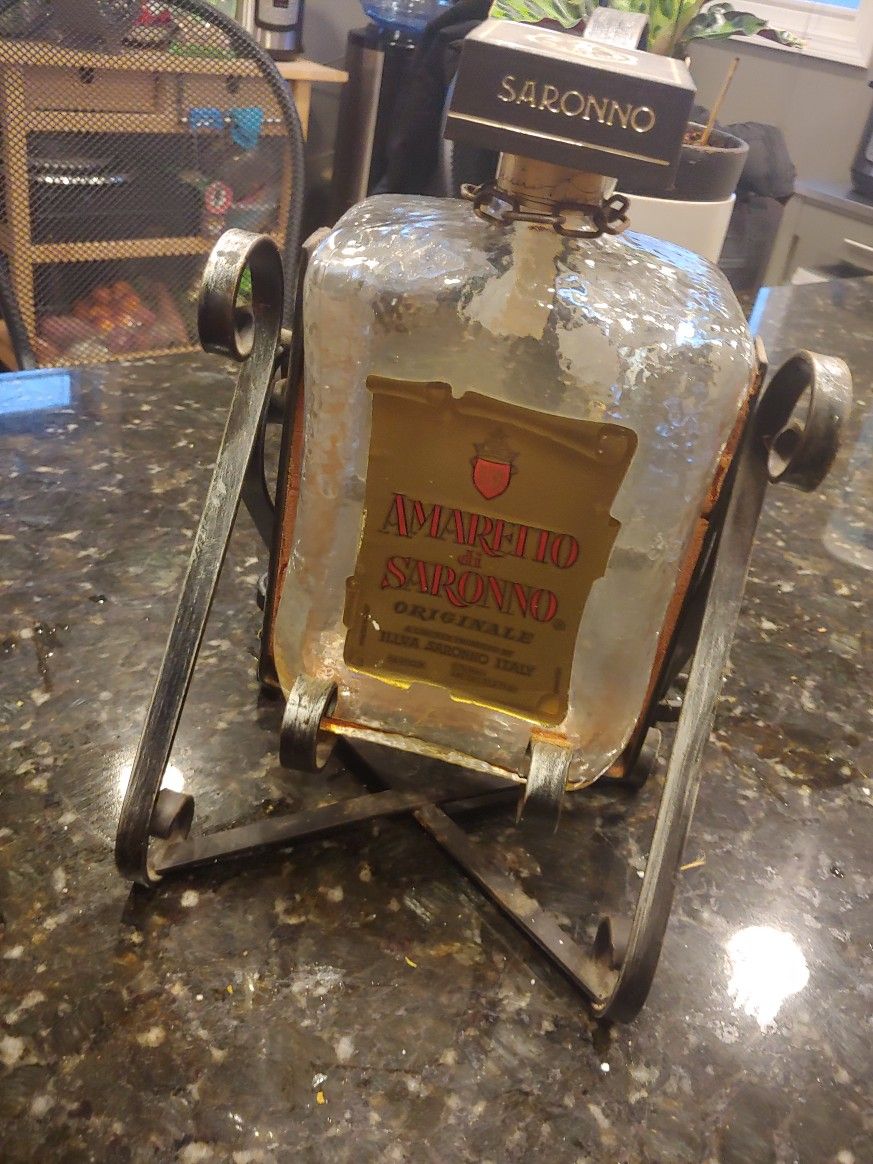 Vintage Armaretto Bottle And Stand