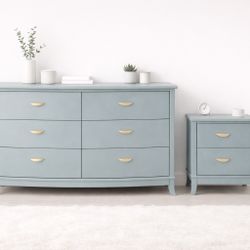 Serene French Cottage Blue 2-Piece Dresser & Nightstand Set – Antique Gold Hardware