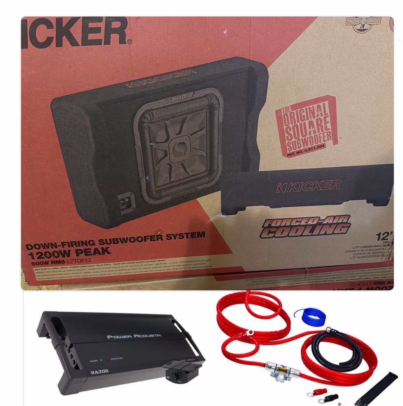 NEW KICKER L7t 12” SUBWOOFER SLIM BOX AMP WIRES INSTALLED