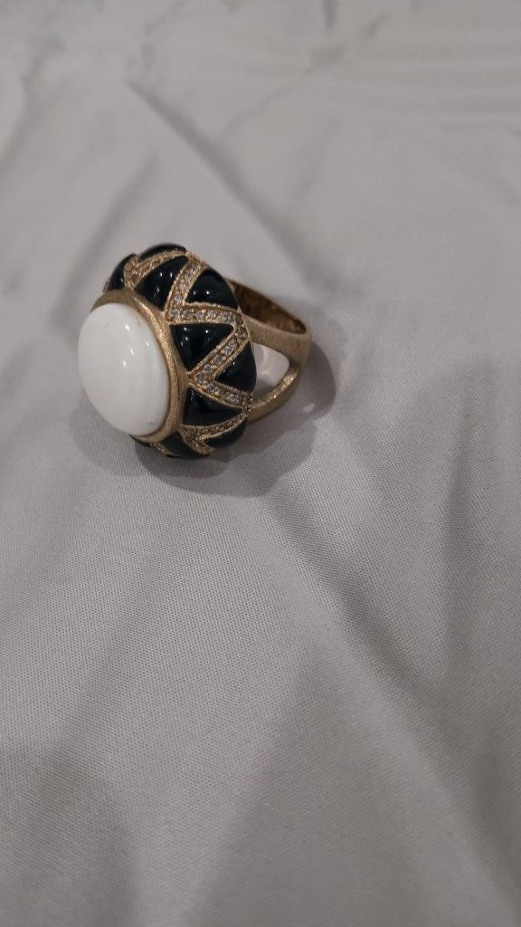 Rivka Freidman Black Onyx, Diamond, Pearl Zigzag Ring