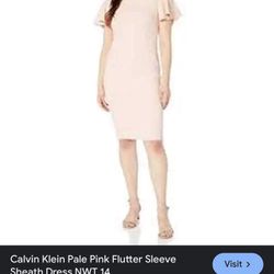 Calvin Klein Pink Ruffle V Back Formal Sheath Dress, 4