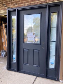 New entry door , fiberglass , left in-swing , 64 1/2 by 81 1/2 by 4 9/16 jamb