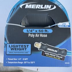 MERLIN 1/4 in. x 50 ft. Polyurethane Air Hose, 1/4 in. NPT Fittings