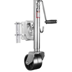 1,500 lbs. Linkloos Capacity sidewind Bolt-on Swivel Trailer Jack zinc Coated with Dual 6" casters.