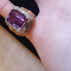6.65 CT Amethyst Sapphire Real Diamonds Ring