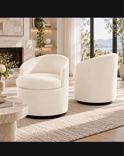 Cream Barrel Swivel Accent Chair