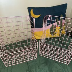 Pink Wire Wall Baskets - Set Of 2