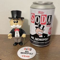 BRAND NEW COOLEST LIMITED EDITION COLLECTIBLE FUNKO SODA CAN WITH FIGURE OF MR. MONOPOLY! 