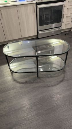 Glass Coffee Table / Black Metal Rim / 19.69"D x 41.73"W x 17.32"H
