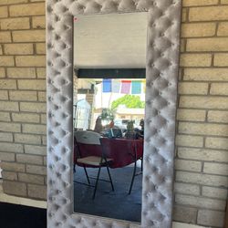 Large Tufted Velvet Standing Mirror