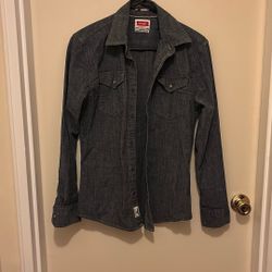 Wrangler Men's Gray Denim Cotton Long Sleeve Button-Up Shirt Size S