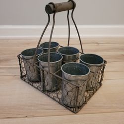Rustic French Farmhouse Decorative handled garden basket & planter set. 