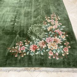 LARGE 12’ X 9’ 1970’s AVOCADO GREEN CHINESE 100% WOOL RUG NEEDS PROFESSIONAL CLEANING