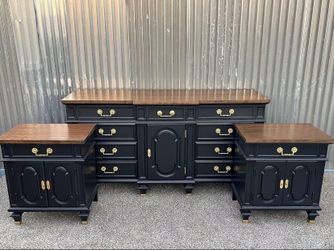 Vintage Mid Century Modern 3-Piece Dresser Set – Black with Rich Wood