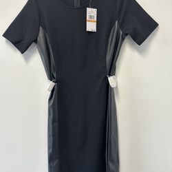 Michael Kors Elegant Black Dress With Leather Inserts SIZE SMALL With Tags 