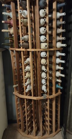 Corner Unfinished Wood Wine Rack / Holds 76 Bottles 