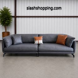 Mid Century Gray Fabric Sofa with Metal Legs