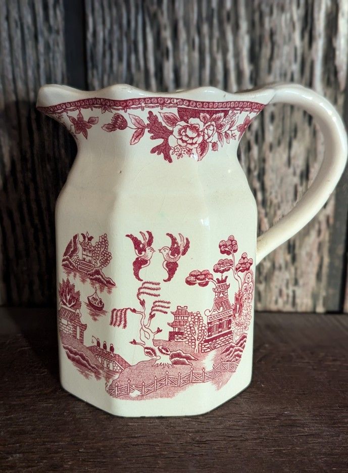 Vintage Red Pink Willow Japan Pitcher by Nippon Yoko Boeki Co, c.1950's
