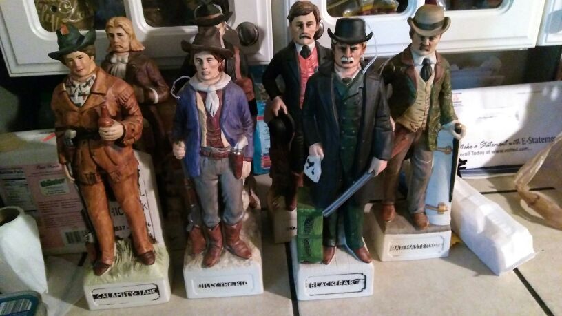 McCormick collector whiskey bottles. Billy the kid, black Bart, bat Masterson, Wyatt barp, Jesse James, calamity Jane and wild Bill hickork