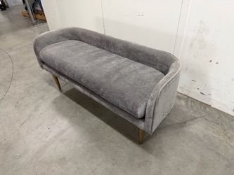 West Elm - Celine Bench Performance Distressed Pewter Velvet, Champagne  Metal Legs